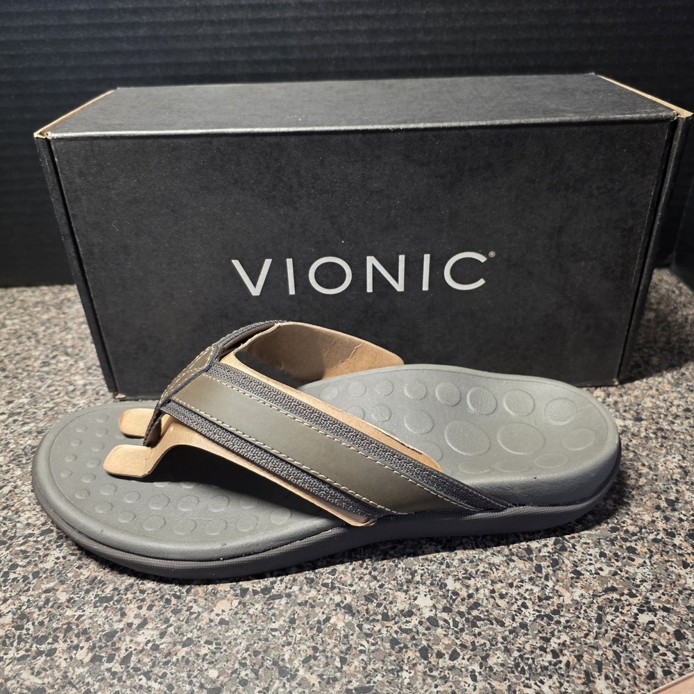 Vionic Tide II Sandals Men's Size 8 Charcoal Gray Toe Post Orthotic Comfort